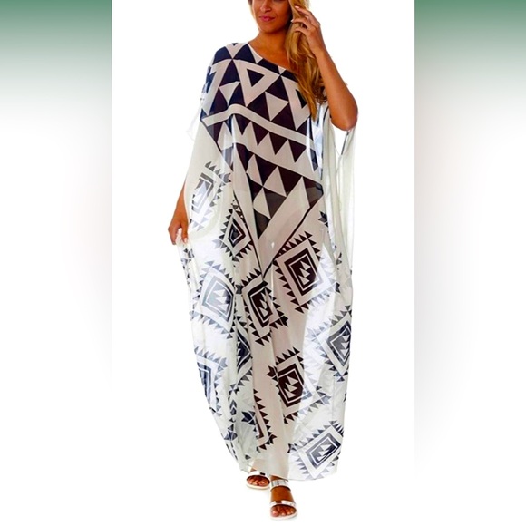 Women Loose Kaftan Swimsuit Cover Up Beach Long Casual Caftan Dress NWOT - Picture 1 of 5